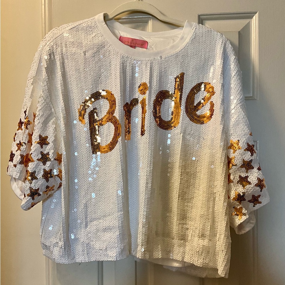 Simply Southern Bride White and Gold Sequin Top - Large
